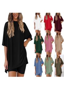Women's Spring Distressed Patchwork Relaxed Fit Capri Shorts Solid Color Denim Casual Streetwear High Waist Oversized Tunic Top