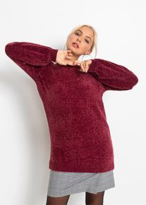 Longpullover bonprix "Chenille-Longpullover", Damen, Gr. 40/42 (M), rot (ahornrot), Strick, Obermaterial: 100% Polyester, bequem Po-bedeckend, U-Boot-Ausschnitt, weit Strickbund, Pullover Longpullover, aus Chenille, mit breitem U-Boot-Ausschnitt, hinten etwas l&auml;nger
