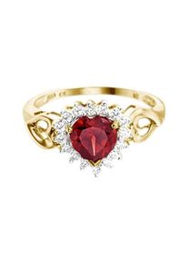 Fingerring Firetti "Schmuck Geschenk Gold 333 Damenring Goldring Edelstein Farbstein" Gr. 18, rot (gelbgoldfarben, rot, kristallwei&szlig;), Fingerringe, Damen, 18, Gelbgold 333, 2mm, Fingerring, mit Granat, Zirkonia (synth.)