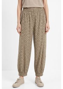 Pumphose bonprix, Damen, Gr. 48, N-Gr, beige (helloliv, naturstein graphisch bedruckt), Obermaterial: 100% Baumwolle, loose fit, Hosen Pumphose, Loose Fit, weites Bein, aus reiner Baumwolle