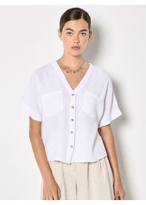Klassische Bluse Apricot "Strukturierte Bluse mit V-Ausschnitt", Damen, Gr. M (38), wei&szlig;, gewebt, Obermaterial: 100% Baumwolle CO., uni, V-Ausschnitt, Blusen Klassische Bluse, Einfarbig