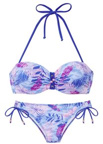 B&uuml;gel-Bandeau-Bikini Vivance, Damen, Gr. 42, Cup D, blau, bedruckt, Microfaser, bedruckt, Bikini-Sets B&uuml;gel-Bandeau-Bikini, mit stylischem Bl&auml;tterprint