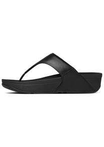 Dianette fitflop "LULU LEATHER TOEPOST", Damen, Gr. 42, schwarz, Rindsleder, unifarben, Schuhe Dianette, Zehentrenner, Pool Slides, Pantolette, Badeschuh mit Keilabsatz
