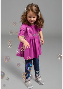 Langarmshirt & Leggings Kidsworld "2tlg. Set Shirt + Leggings mit sch&ouml;ner Paillettenapplikation", M&auml;dchen, Gr. 128/134, pink (beere, marine), Jersey, Obermaterial: 100% Baumwolle. Obermaterial Hose: 95% Baumwolle, 5% Elasthan, bedruckt, KOB Set-Artikel Langarmshirt & Leggings, S&uuml;&szlig;es Outfit f&uuml;r kleine M&auml;dchen