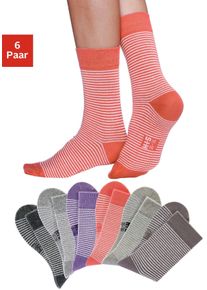 H.I.S. Socken H.I.S "Damen Socken Ringelsocken Str&uuml;mpfe", Damen, Gr. 35-38, bunt (2x grau, meliert, ecru, hummer, ecru, beige, meliert, ecru, lila, meliert, ecru, taupe, ecru), Baumwolle, Baumwollmischung, Elasthan, Polyamid, geringelt, meliert, elastisch, Socken Socken, mit druckfreiem B&uuml;ndchen