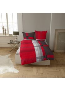 Bettw&auml;sche CASATEX "Salvo", rot (rot, anthrazit), B/L: 155cm x 220cm, 1 Stk., 1 Stk., Interlock-Jersey, B/L: 80cm x 80cm, 2, Interlock-Jersey, Obermaterial: 100% Baumwolle, Bettw&auml;sche, Bettw&auml;sche, modern und grafisch aufeinander abgestimmte Farben