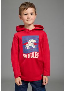 Kapuzenshirt Scout "Kapuzenshirt mit coolem Dino-Druck", Jungen, Gr. 128/134, rot, Interlock, Obermaterial: 100% Baumwolle, Basic, Rundhals, Shirts Kapuzenshirt, Langarm, modischer Stil