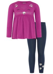 Langarmshirt & Leggings Kidsworld "2tlg. Set Shirt + Leggings mit sch&ouml;ner Paillettenapplikation", M&auml;dchen, Gr. 92/98, pink (beere, marine), Jersey, Obermaterial: 100% Baumwolle. Obermaterial Hose: 95% Baumwolle, 5% Elasthan, bedruckt, KOB Set-Artikel Langarmshirt & Leggings, S&uuml;&szlig;es Outfit f&uuml;r kleine M&auml;dchen