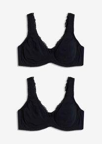 Minimizer-BH i T-shirtmodell med bygel och ekologisk bomull (2-pack) - svart - storlek 80C - bonprix