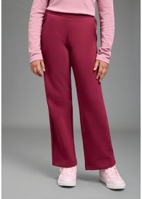 Sweathose Kidsworld "Sweathose mit weitem Bein", M&auml;dchen, Gr. 182, N-Gr, rot (bordeaux), angeraute Sweatware, Obermaterial: 60% Baumwolle, 40% Polyester, bestickt, unifarben, loose fit lang, Hosen Sweathose, Weite Sweathose mit Herz-Stickerei
