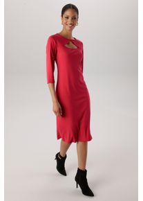 Shirtkleid Aniston SELECTED, Damen, Gr. 44, N-Gr, rot, Milano Rib, Obermaterial: 85% Viskose, 10% Polyester, 5% Elasthan, figurumspielend kniebedeckend, Rundhals, Kleider Shirtkleid, gro&szlig;z&uuml;giger Cut-Out am Rundhalsausschnitt - NEUE KOLLEKTION