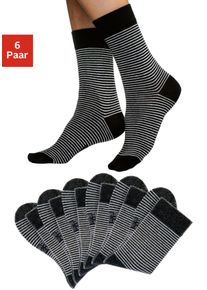H.I.S. Socken H.I.S "Damen Socken Ringelsocken Str&uuml;mpfe", Damen, Gr. 39-42, schwarz-wei&szlig; (schwarz, ecru), Baumwolle, Baumwollmischung, Elasthan, Polyamid, geringelt, elastisch, Socken Socken, mit druckfreiem B&uuml;ndchen