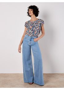 Druckbluse Apricot "Ditsy Floral Top", Damen, Gr. S (36), blau (navy), Obermaterial: 100% Viskose LENZING ECOVERO CV LenzEcov., gebl&uuml;mt, Blusen Druckbluse, mit Tulpen&auml;rmeln