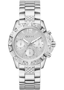 Multifunktionsuhr Guess "MAJESTY", silber (silberfarben), Armbanduhren, Damen, Multifunktionsuhr, Quarzuhr, Armbanduhr, Damenuhr, Datum, Edelstahlarmband