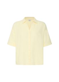Hemdbluse oxmo "Hemdbluse OXNInna Linen Mix", Damen, Gr. 36, gelb (flan), Obermaterial: 80% Viskose LENZING LenzingCV. 20% Leinen LI., Blusen Hemdbluse