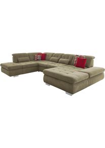 Wohnlandschaft DIE PLANBAR "MP-IN17004 U-Form, Breite 382 cm, weitere Funktionen w&auml;hlbar", grau (olive), B:382cm H:84cm T:260cm, 100% Polyester, Sofas, Wohnlandschaft, Kaltschaumpolsterung, inkl. Sitztiefenverstellung