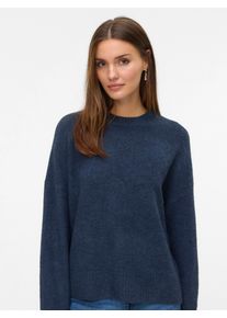 V&eacute;ro Moda Strickpullover VERO MODA "VMBOOM LS O-NECK PULLOVER GA NOOS", Damen, Gr. M, blau (navy blazer detail:melange), Strick, Obermaterial: 85% Polyester, 7% Polyacryl, 5% Wolle, 3% Elasthan, meliert, loose fit normal, Rundhals, Rippstrickb&uuml;ndchen, Pullover Strickpullover, Materialmix, loose fit