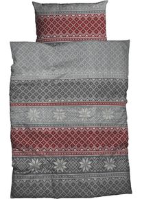 Bettw&auml;sche CASATEX "Moldau", rot (silber, rot), B/L: 155cm x 220cm, 1 Stk., 1 Stk., Biber, B/L: 80cm x 80cm, 2 Stk., Biber, Obermaterial: 100% Baumwolle, Bettw&auml;sche, Bettw&auml;sche, norwegisches Muster, Schneekristalle, rustikales und elegantes Design