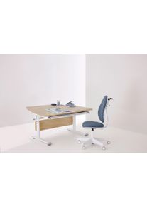 Kinderschreibtisch Paidi "DIEGO CURVED GT, Sch&uuml;lerschreibtisch, ergonomisch, mitwachsend", beige (eiche, montana, wei&szlig;, wei&szlig;, eiche, montana), B:130cm H:79cm T:70cm, Tische, Kinderschreibtisch, stufenlos h&ouml;henverstellbar, geteilte Tischplatte neigbar