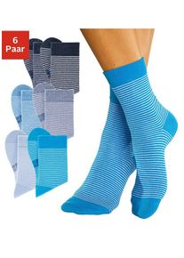 H.I.S. Socken H.I.S "Damen Socken Ringelsocken Str&uuml;mpfe", Damen, Gr. 35-38, blau (marine, ecru, dunkeljeans, ecru, hellblau, ecru, jeans, ecru, t&uuml;rkis, ecru, babyblau, ecru), Baumwolle, Baumwollmischung, Elasthan, Polyamid, geringelt, meliert, elastisch, Socken Socken, mit druckfreiem B&uuml;ndchen