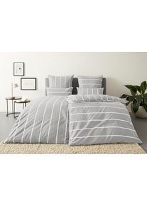 Wendebettw&auml;sche OTTO HOME "MIETTE", grau (hellgrau), B/L: 155cm x 220cm, 1 Stk., 1 Stk., Renforc&eacute;, B/L: 80cm x 80cm, 2, Renforc&eacute;, Obermaterial: 100% Baumwolle, Bettw&auml;sche, Wendebettw&auml;sche, mit modernen Streifen, Bettw&auml;sche ab Gr. 135x200 cm erh&auml;ltlich