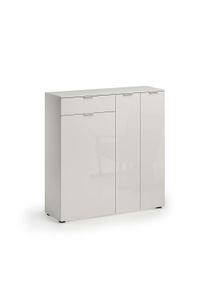 Schuhschrank Home Affaire "ATRIO, Kommode, Schuhkommode,3 T&uuml;ren, 1 Schublade, Hochglanz lackiert", wei&szlig; (asche), B:114,4cm H:116,6cm T:34,6cm, FSC-zertifizierter Holzwerkstoff, Schr&auml;nke, Schuhschrank, Breite 120 cm,H&ouml;he 116,6 cm, ca. 24 paar Schuhe, Made in Italy