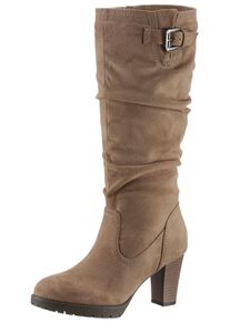 Stiefel ANISTON SHOES, Damen, Gr. 42, Normalschaft, beige, Textil, Veloursleder, unifarben, Schuhe Stiefel, mit Raffungen am slouchy Schaft