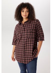 Karobluse ANISTON PLUS, Damen, Gr. 44, braun (kariert), Web, Obermaterial: 100% Baumwolle, kariert, l&auml;ssig geschnitten Po-bedeckend, Krempel&auml;rmel 1-Knopf-Manschette, Blusen Karobluse, in trendiges Karodessin - NEUE KOLLEKTION