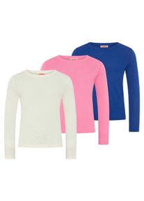 Langarmshirt Scout "3er Pack Shirt in Herz-Ajours Material", M&auml;dchen, Gr. 116/122, pink, blau, be, Single Jersey, Obermaterial: 100% Baumwolle, Basic h&uuml;ftlang, Rundhals, Shirts Langarmshirt, lang&auml;rmlig, h&uuml;ftlange Basic-Passform, mit Ajourstrickmuster