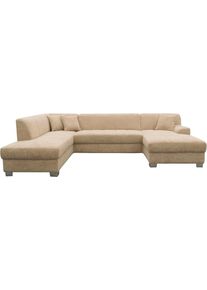 Wohnlandschaft OTTO HOME "Lolland", beige (taupe), B:296cm H:79cm T:195cm, 100% Polyester, Sofas, Wohnlandschaft, Wahlweise mit Bettfunktion, L-Form oder U-Form, moderne Steppung