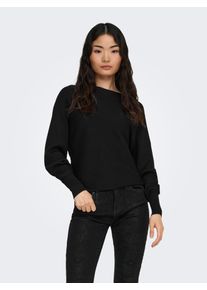 Strickpullover Only "ONLADALINE L/S SHORT PULLO KNT NOOS", Damen, Gr. M, schwarz, Strick, Obermaterial: 80% Viskose (LENZING&trade; ECOVERO&trade;), 20% Nylon, unifarben, regular fit normal, U-Boot-Ausschnitt, Rippstrickb&uuml;ndchen, Pullover Strickpullover, Viskosemischung, regular fit