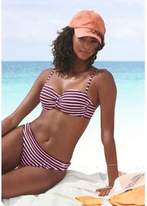 B&uuml;gel-Bandeau-Bikini-Top Venice Beach "Tadu", Damen, Gr. 42, Cup B, rot (bordeaux, wei&szlig;), Obermaterial: 84% Polyamid, 16% Elasthan. Futter: 92% Polyester, 8% Elasthan. Wattierung: 100% Polyester, Bikini-Oberteile B&uuml;gel-Bandeau-Bikini-Top, mit vier Tragevarianten