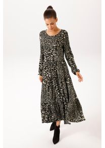 Midikleid Aniston CASUAL, Damen, Gr. 48, N-Gr, bunt (schwarz, khaki, wollwei&szlig;), Single Jersey, Obermaterial: 95% Viskose, 5% Elasthan, bedruckt, gemustert, figurumspielend wadenlang, Rundhals, elastischer Bund mit Gummizug, Kleider Midikleid, mit trendfarbenem, grafischen Alloverdruck - NEUE KOLLEKTION