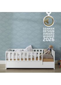 Babybett Paidi "LITTLE SNU 70x140cm in Beige oder Wei&szlig;, umbaubares Bodenbett", kreidewei&szlig;, B:75cm H:51cm L:145cm, Holz teilmassiv, Babybetten, Babybett, Kinderbett mit Rausfallschutz aus Massivholz, langlebiges Gitterbett