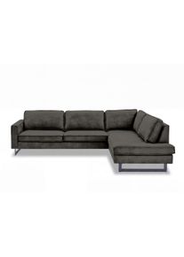 Ecksofa Home Affaire "Pinto, 290 cm, Cord, Chenille, Lederoptik, Ottomane links / rechts", grau (anthrazit), B:290cm H:85cm T:217cm, Luxus-Microfaser in Lederoptik (100% Polyester);Cord (92% Polyester, 8% Polyamide), Sofas, Ecksofa, mit Keder, schwarze Metallf&uuml;&szlig;e, Wellenunterfederung