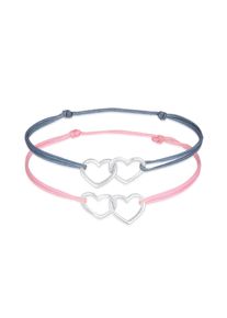Armketten Set Elli "Armband Kinder Herzen Nylon B&auml;ndchen 2er Set 925 Silber" Gr. 140, silber, Armb&auml;nder, M&auml;dchen, Silber 925 (Sterlingsilber), Armketten Set
