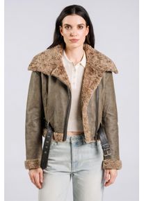 Lederjacke Freaky Nation "Shortjacket-FN", Damen, Gr. XL(42), braun (khaki), Oberstoff: 100% Leder. Futter: 100% Polyester, normal, Jacken Lederjacke