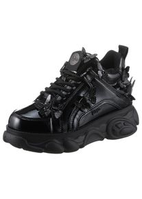 Plateausneaker Buffalo "CORIN BUTTERFLIES", Damen, Gr. 39, schwarz, Lacklederimitat, gl&auml;nzend, Schuhe Plateausneaker, Freizeitschuh, Halbschuh, Schn&uuml;rschuh, Streetwear, vegan