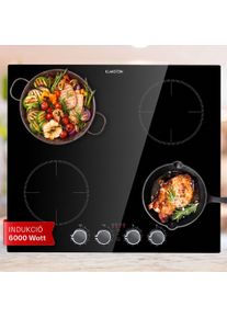 Klarstein Kochheld, indukci&oacute;s főzőlap, 6000 W, 4 z&oacute;na, forg&oacute; szab&aacute;lyoz&oacute;k, &uuml;veg, fekete