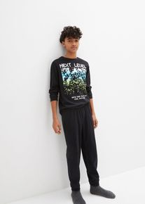 bonprix Pijama 100% din bumbac (2 piese), negru, 152/158