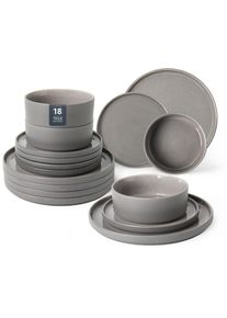 Geschirr-Set OTTO HOME "Ylvii, au&szlig;en matt, innen reaktiv glasiert", reactive dunkelgrau, 18, Steinzeug, Geschirr-Sets, Geschirr-Set, Riffeloptik, sp&uuml;lmaschinenfest und mikrowellengeeignet