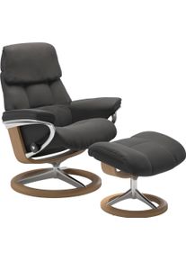 Relaxsessel stressless "Ruby", grau (rock paloma), B:78cm H:100cm T:76cm, Leder PALOMA: durchgef&auml;rbtes Semianilin-M&ouml;belleder;Leder BATICK: durchgef&auml;rbtes und genarbtes M&ouml;belleder, Sessel, Relaxsessel, mit Signature Base, Gr&ouml;&szlig;e M, Gestell Eiche, Wenge, Braun & Schwarz