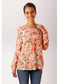Schlupfbluse Aniston CASUAL, Damen, Gr. 48, bunt (wollwei&szlig;, orangerot, apricot, oliv, hellkhaki, beige, dunkelrot), Web, Obermaterial: 100% Viskose, bedruckt, gebl&uuml;mt, figurumspielend h&uuml;ftbedeckend, Rundhals, elastischer Bund mit Gummizug, Blusen Schlupfbluse, mit farbharmonischem Blumendruck - NEUE KOLLEKTION