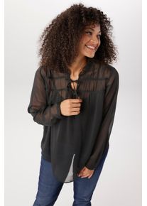 Schlupfbluse ANISTON PLUS, Damen, Gr. 50, schwarz, Chiffon, Obermaterial: 100% Polyester, unifarben, figurumspielend h&uuml;ftbedeckend, V-Ausschnitt, 1-Knopf-Manschette, Blusen Schlupfbluse, mit Bindeband und R&uuml;schen - NEUE KOLLEKTION