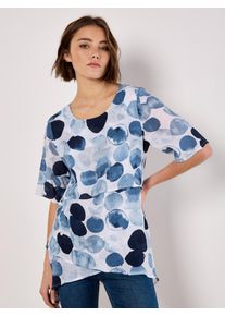Longbluse Apricot "Tunika-Top", Damen, Gr. S (36), blau (navy), gewebt, Obermaterial: 65% Viskose CV. 35% Polyester PES., gemustert, normal, Blusen Longbluse, mit Punktedruck