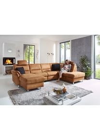 Wohnlandschaft DIE PLANBAR "ZE-EM16033 U-Form, Breite 316 cm", deluxe zimt, B:316cm T:203cm, 100% Polyester, Sofas, Wohnlandschaft, wahlweise mit Kopfst&uuml;tzen und echt bezogenem R&uuml;cken