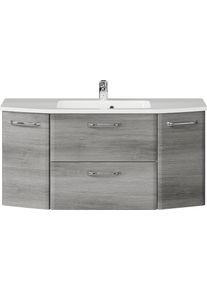 Waschtisch SAPHIR "Quickset Waschplatz, Mineralmarmor-Waschtisch, 112 cm breit, 2 T&uuml;ren", grau (graphit struktur, graphit stuktur, graphit struktur), B:112cm H:53,5cm T:48cm, Holzwerkstoff, Mineralguss, Waschtische, Waschtisch, Unterschrank mit Waschbecken, inkl. T&uuml;rd&auml;mpfer, Griffe Chrom Glanz