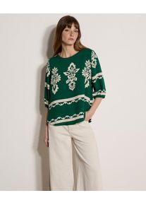 Blusentop Apricot "Folk Floral Bluse", Damen, Gr. XL (42), gr&uuml;n, gewebt, Obermaterial: 87% Viskose CV. 13% Nylon NY., gemustert, Puff&auml;rmel, Blusen Blusentop, mit Blumenapplikation