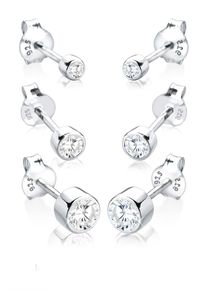 Ohrstecker-Set Elli "Ohrringe 3er Stecker Set Basic Ohrstecker Zirkonia 925 Sterling Silber", wei&szlig;, Ohrringe, Damen, mit Stein, Silber 925 (Sterlingsilber), Ohrstecker-Set