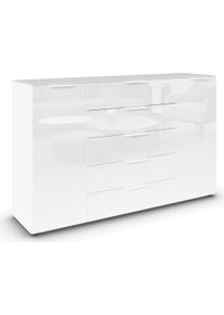 Schubkastenkommode Rauch "Kommode T&uuml;rkommode Sideboard Kombikommode FLIPP mit Glasfront", wei&szlig; (alpinwei&szlig;, glas kristallwei&szlig;), B:160cm H:99cm T:42cm, Holzwerkstoff, Sideboards, Schubkastenkommode, 2-t&uuml;rig, 5 Schubladen, Soft-Close, Oberboden und Front Glas, 2 Breiten